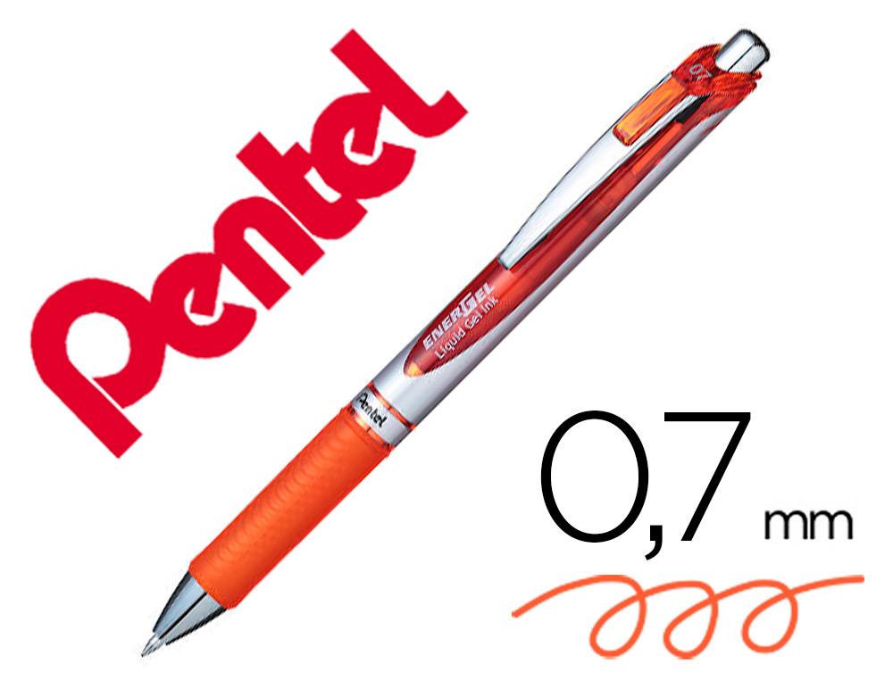 ROLLER PENTEL ENERGEL RETRACTABLE RECHARGEABLE      POINTE METAL FINE 0,7MM CLIP  METAL COLORIS ORANGE