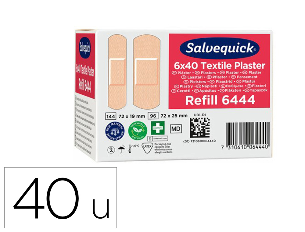 RECHARGE SALVEQUICK PANSEMENT COTON HAUTE QUALITE           HYPOALLERGENIQUE 40 UNITES